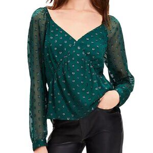 LOFT Shimmer Clip Sweetheart Neck Blouse in Emerald Essence Size S NWT